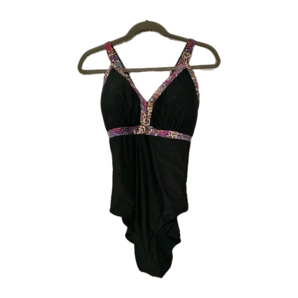 Baby Phat Women's Sz 1X Swimsuit One Piece Floral Border Black